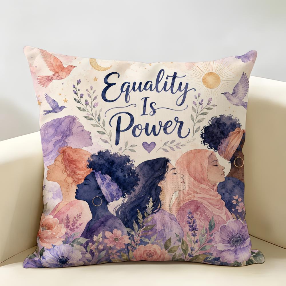 Equality Is Power Cushion Cover Durable Hypoallergenic Organic Linen Pillow Cover Short Size Washable Skin-Friendly
