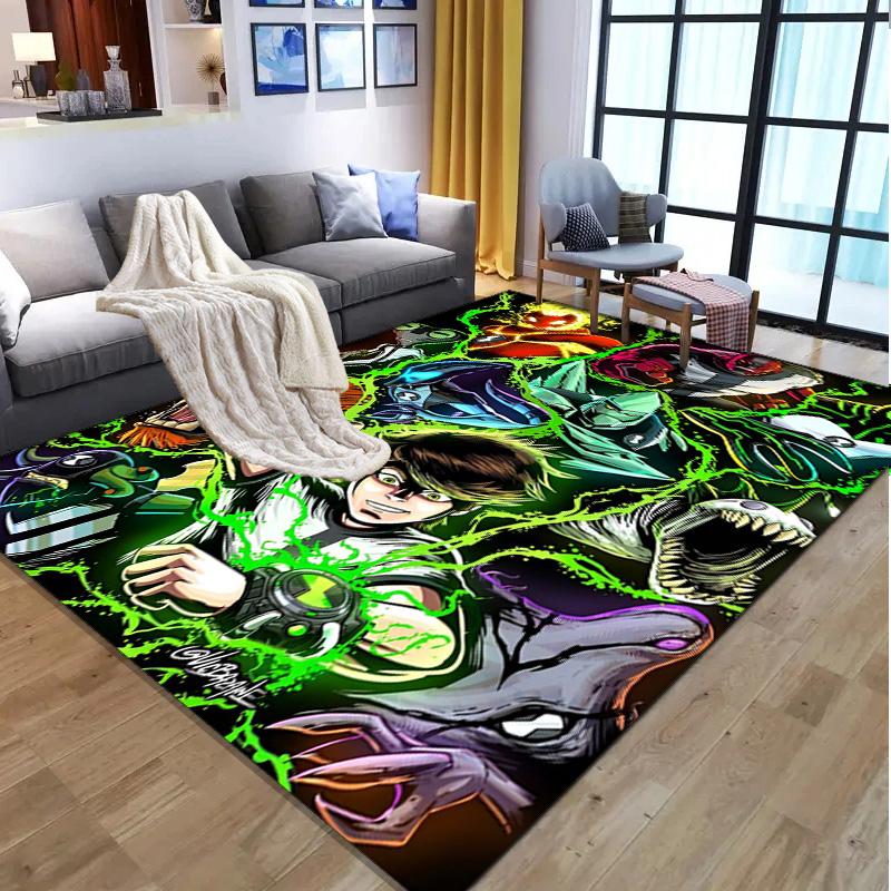 Ben 10 Cartoon Pattern Rug, Indoor/Outdoor Mat, for Picnic, Gameroom, Bedroom, Office, Living Room, Home Decor Carpet, Birthday Gift