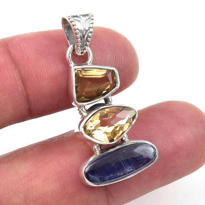 

Natural Kyanite,Citrine Gemstone 925 Solid Sterling Silver Pendant 1.25 M0h74