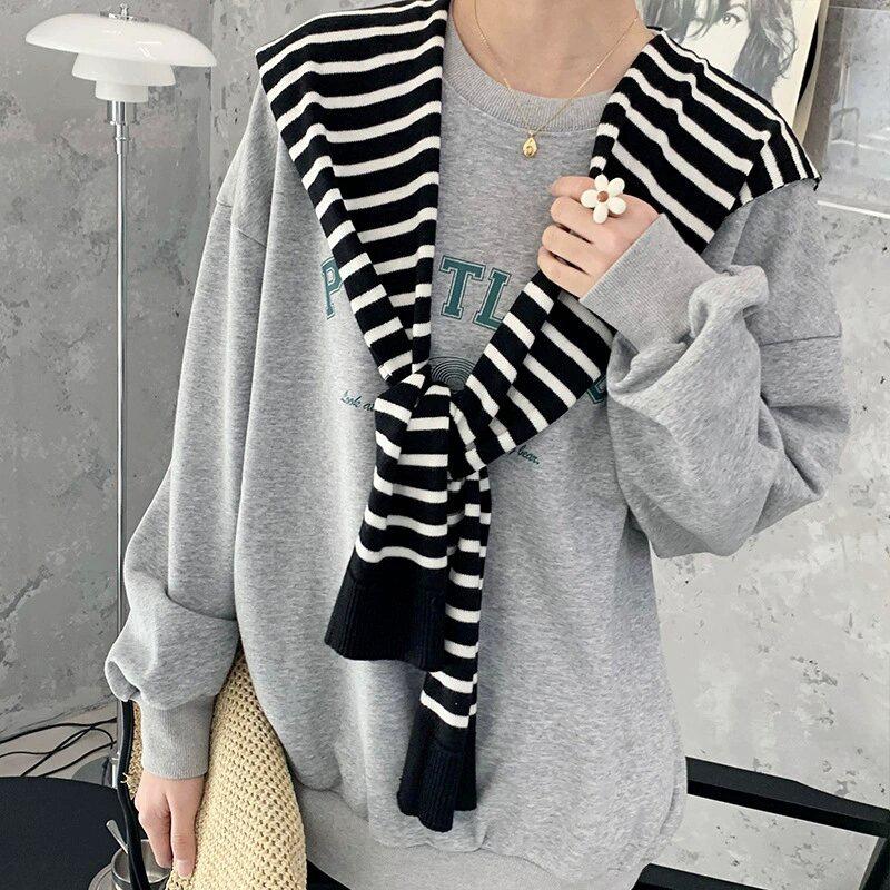 Spring and Autumn Air Conditioning Room Shoulder Neck Striped Shawl Outside Knitted Small Garment Versatile False Collar Shawl