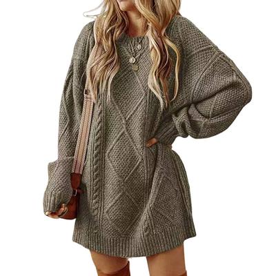 Herbst Winter Neu Lässig Locker Modische Oberbekleidung Zopfstrick Mittellanger Pullover für Damen Japanischer Retro Pullover für Damen