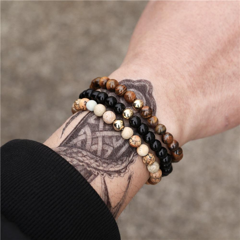 Black Matte Copper Inlaid Zirconium Diamond Ball Flying Saucer Long Bracelet Bracelet Set Wholesale Men's Woven Bracelet