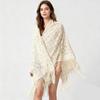 Versatile 140×140cm Lace Shawl Elegant Hollowed-out Design Knitted Shawl Breathable Tassel Shawl for Women