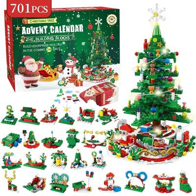 [2024 Christmas New Gift] 701-Piece Building Blocks DIY Christmas Theme Snowman, Reindeer, Christmas Tree, 24-in-1 Building Block Kit, Decorative