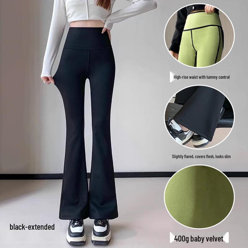 High-Waisted Fleece-Lined Shark Fin Micro-Flare Yoga Pants for Autumn/Winter Warmth