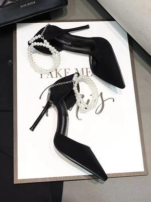 Tacchi alti da donna Scarpe moda a bocca bassa Scarpe sexy nere a punta con fiocco Eleganti comode décolleté da donna Scarpe 2024 nuove