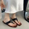 Fashion Niche Design Sense Wedge Toe Flip-flops Women's Outward Wear Summer New Square-toe Non-slip Low-heeled Sandals