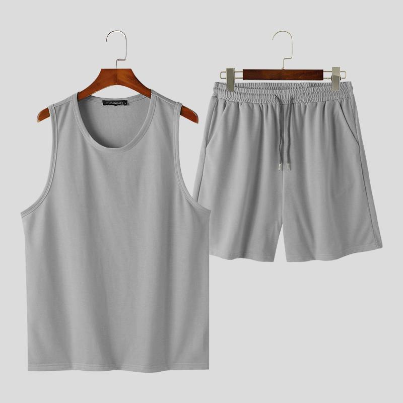 

INCERUN Костюм из двух частей для мужчин, майки и повседневные шорты, домашняя одежда, спортивные комплекты XL серый