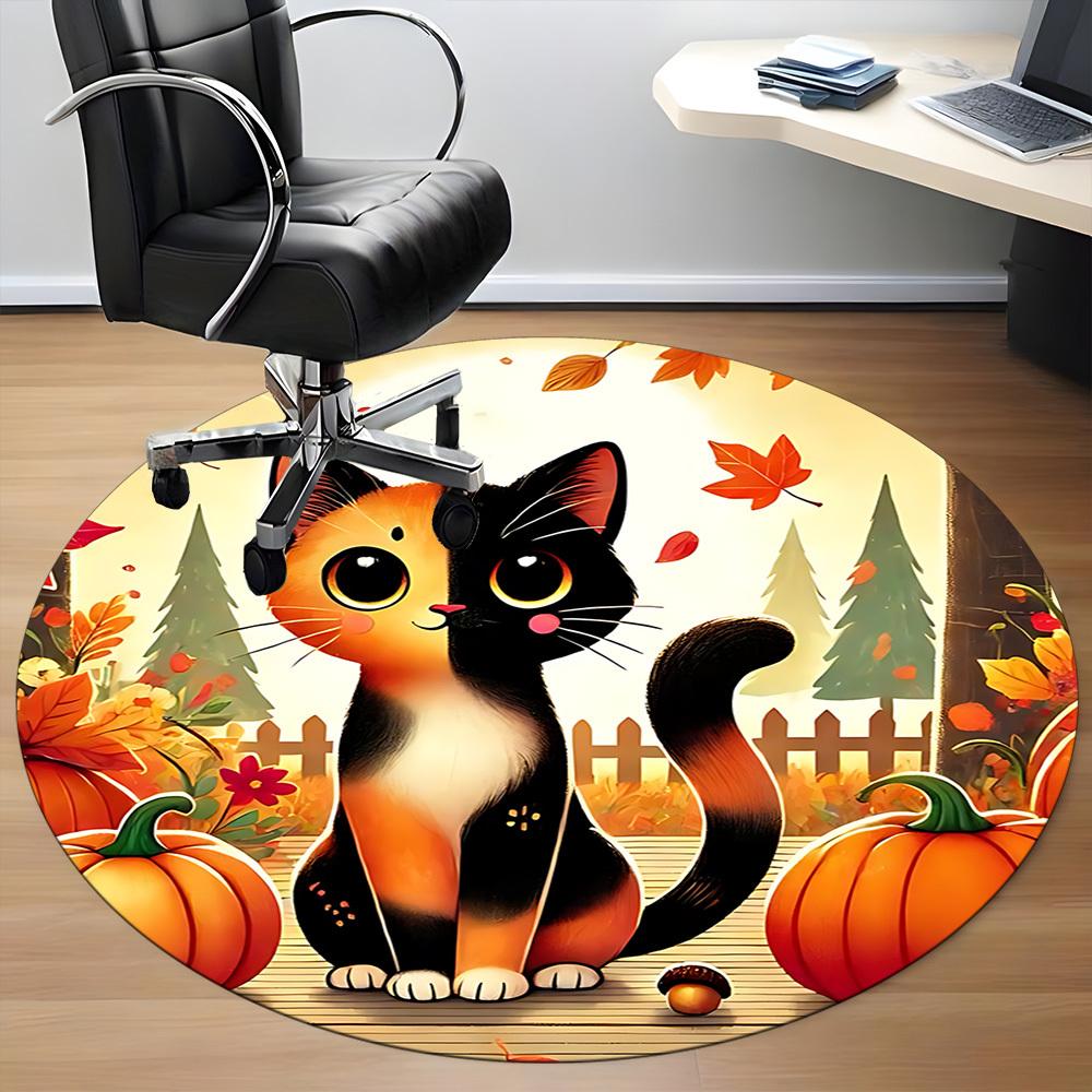 1pc Autumn Cat Office Round Area Rug,  Mat Suitable ForOffice, Under Office Chairs Bedroom Living Room Home Decor, Room Deco