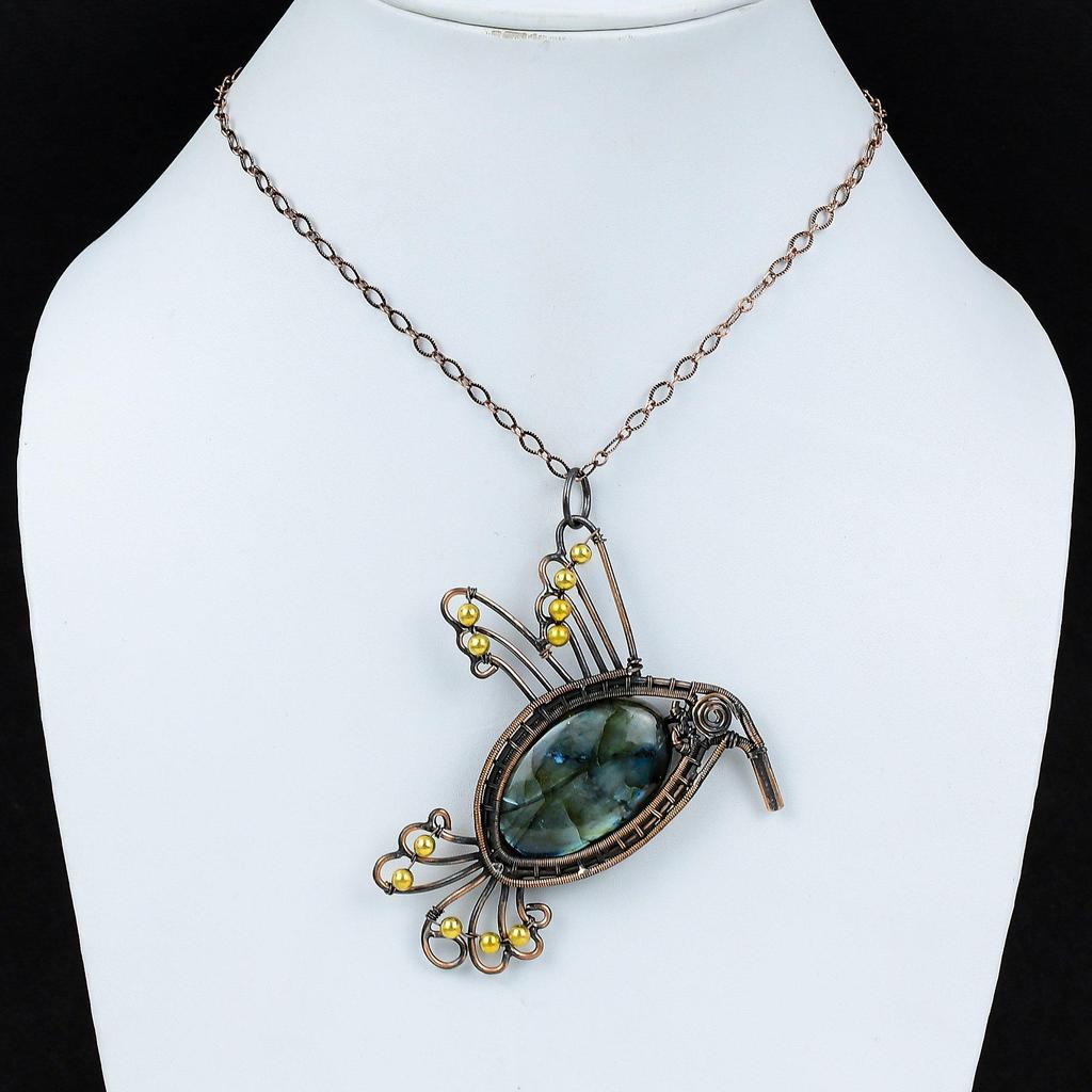 Labradorite Pendant Copper Wire Wrapped Pendant Handmade Pendant Labradorite Gemstone Jewelry Bird Pendant Copper Jewelry Pendant For Gift