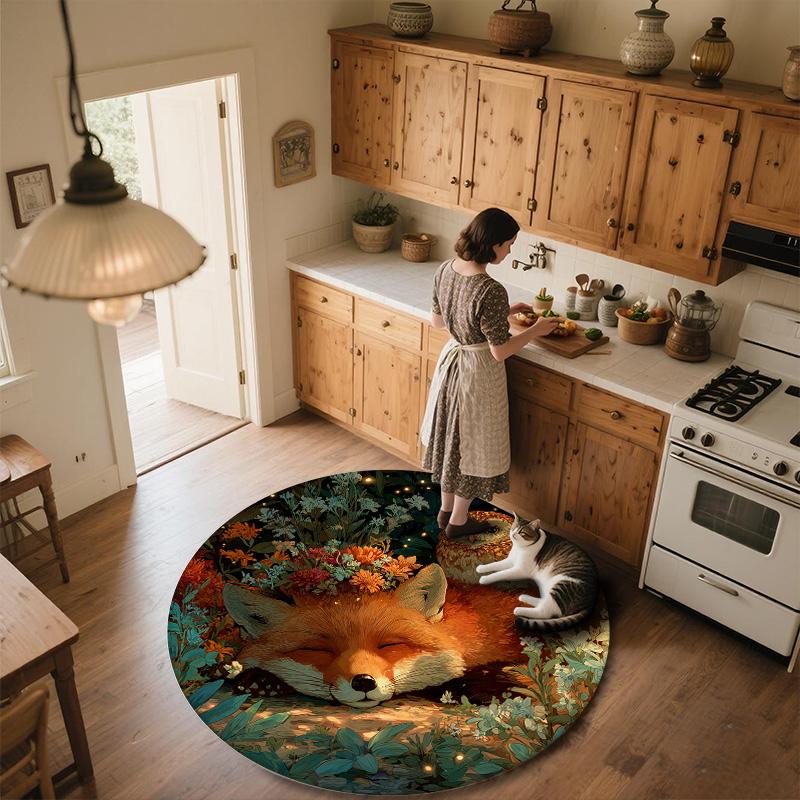 Owl and Fox,Round Area Rug,Carpet Rug for Living Room Bedroom Sofa Playroom Decor,Non-slip Floor Mat