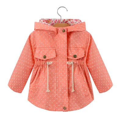 Girls Windbreaker Coat Baby Kids Dot Flower Hooded Casual Baby Kids Coat Jacket Outerwear Clothing