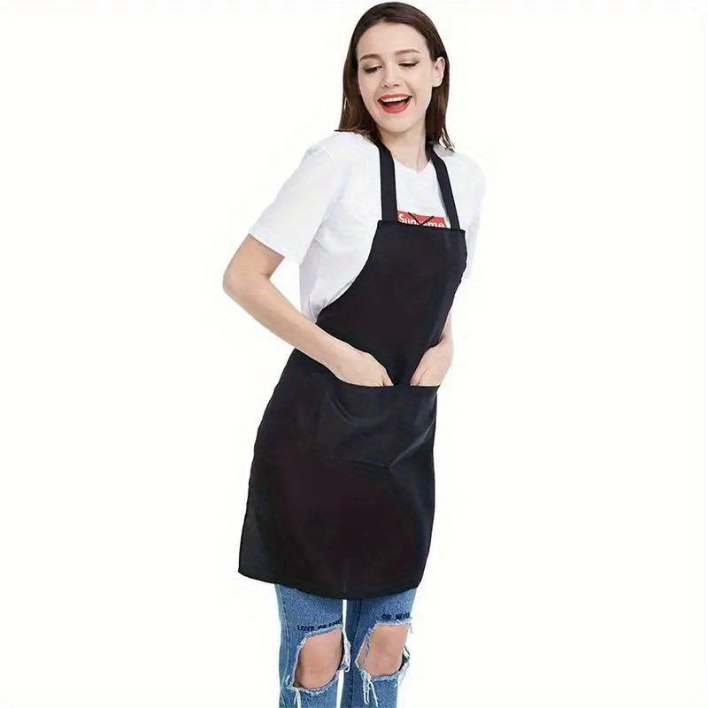 Black Solid Color Kitchen Apron Set, Unisex, Cross-back, Polyester, 12 Pieces