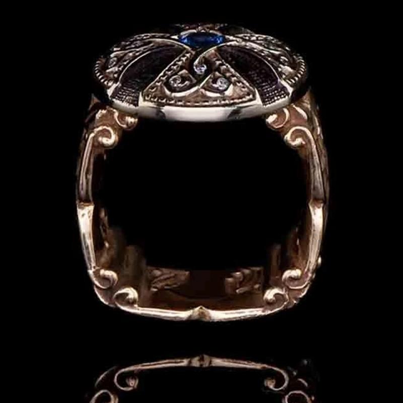 1pc Retro Punk Style Cross-flower Men's Synthetic Zircon Ring, Noble Ring Daily Matching