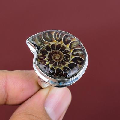 Ammonite Fossil Gemstone Ring Handmade Jewelry 925 Sterling Silver Ring Adjustable Ring Brand New Ring Ammonite Fossil Jewelry Gifts for Her