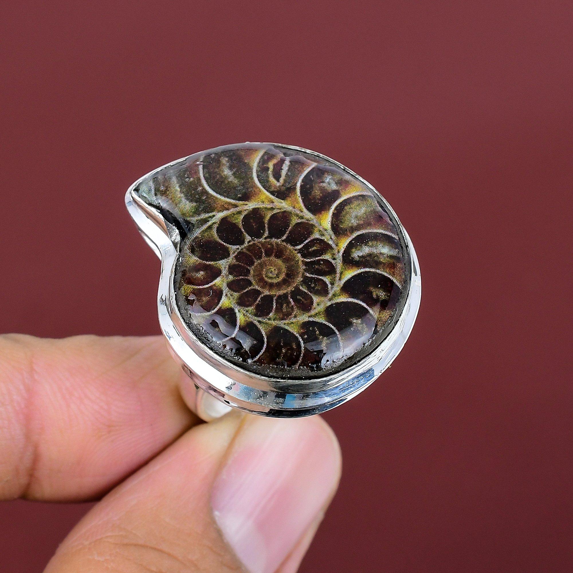 

Ammonite fossil gemstone ring handmade jewelry 925 sterling silver ring adjustable ring brand new ring ammonite fossil jewelry gifts for her Adjustable