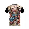 Mens Short Sleeve T-Shirt With 3D Samurai Graphic Print Breathable Cotton Blend Streetwear Style