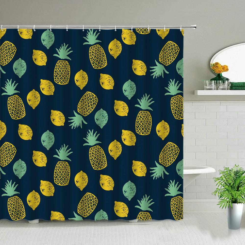 Nordic Style Pineapple Art Shower Curtains Waterproof Bathroom Curtain Polyester Fabric Bath Bathtub Decor With Hooks Washable