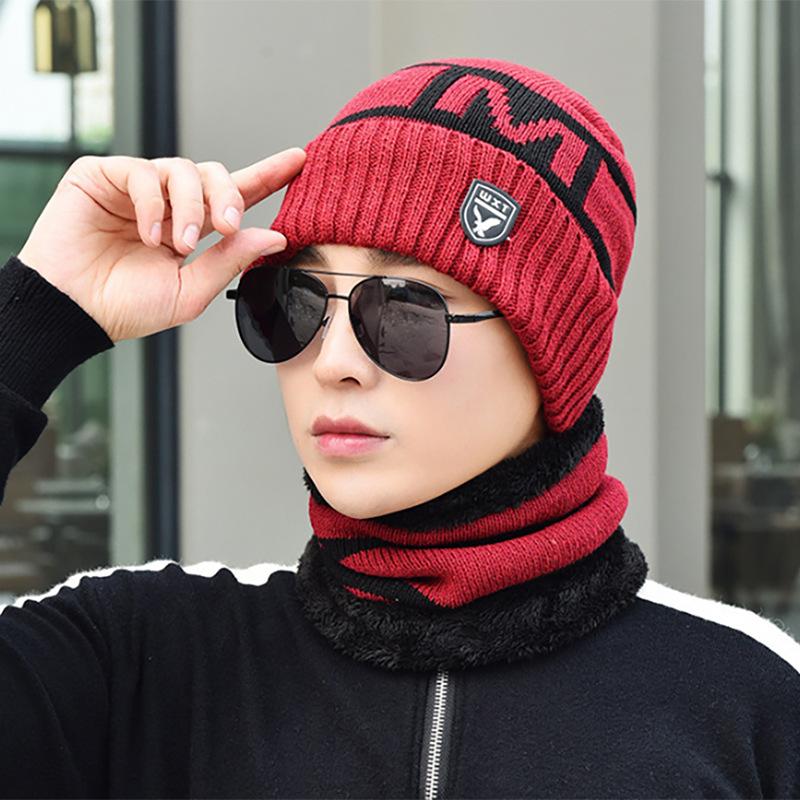 Gorro de invierno para hombre joven cálido grueso tejido de lana moderno de terciopelo algodón de invierno cubierta para el frío
