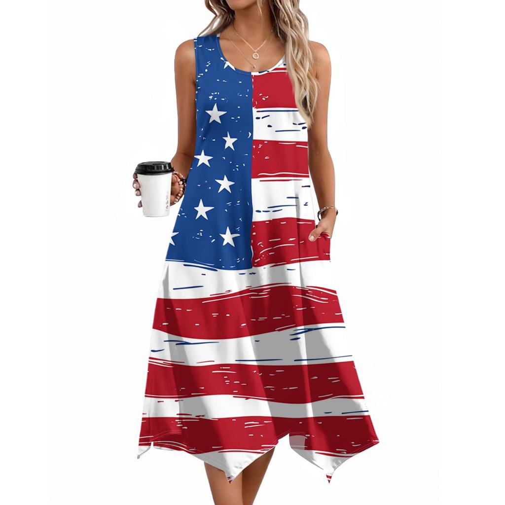 Dámské ležérní šaty na léto Tílkové šaty Volné plážové šaty s kapsami Rozšířené midi letní šaty