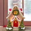 Mini Christmas House Figurine Small Resin Snowy Village House Statue with Wreath And Pine Trees for Fairy Garden Holiday Decor Micro Landscape