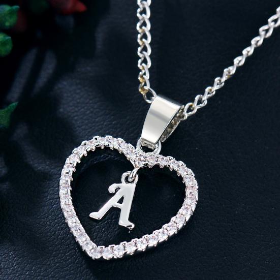 26 Letters Alphabet A To Z Initial Cubic Zirconia Heart Pendant Women Necklace