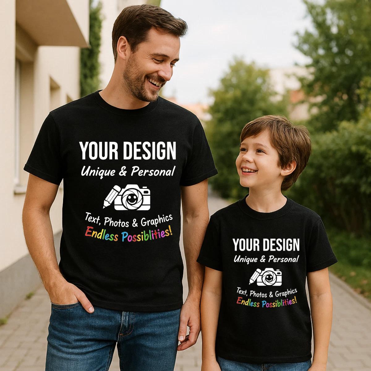 Personalised Mens Kids Custom Tee | Design Your Own Photo Text Graphic Gift L