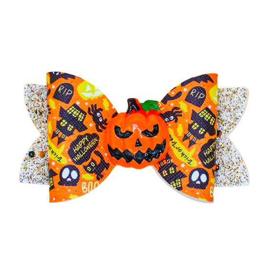 Festive Hair Styling Tools Halloween Glitter Bow Clips for Kids Baby Girls, Double Layer Shiny Party Barrettes Ghost/Pumpkin/Eyeball Bowtie