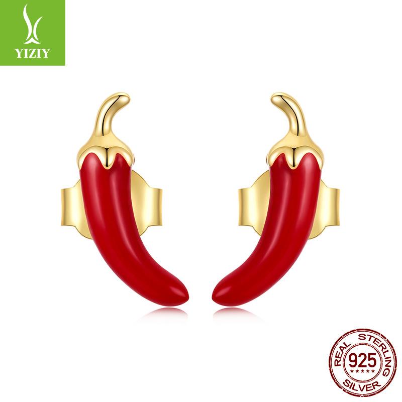 Personalized Red Pepper Stud Earrings Spice Girl Fashion Creative S925 Sterling Silver Stud Earrings