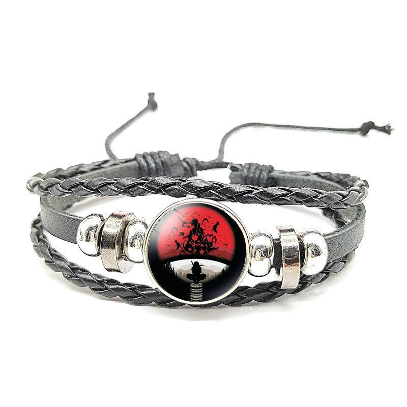 Naruto Mori Style Time Gem Multi-layer Black Leather Bracelet