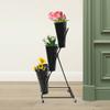 3 Tiers Iron Flower Stand W/12 Plastic Flower Buckets ,Suitable for Organizing and Displaying Potted Plants