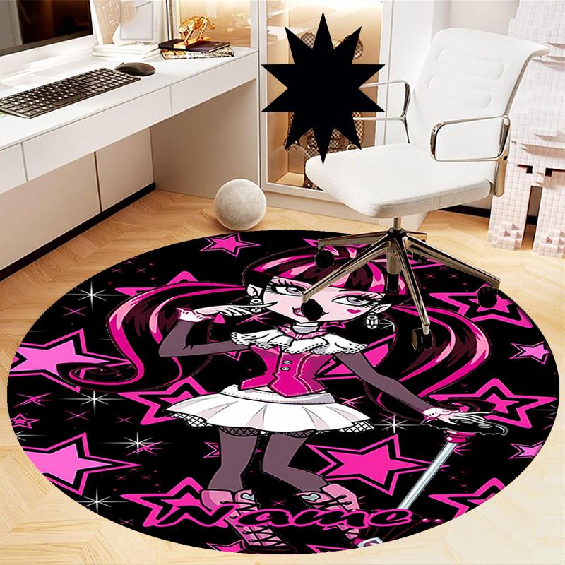 Custom Name Monster High Printed Round Rug Carpet Chair Rug Area Rug Entryway Doormats,for Office Chair Living Room Bedroom Kitchen Room.