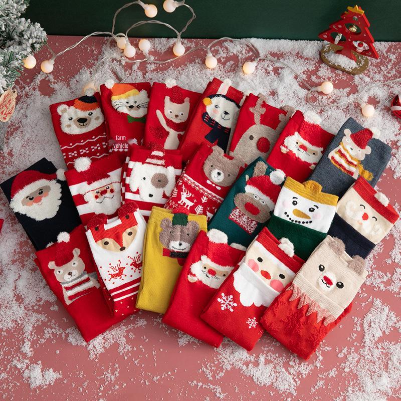 Women's Red Christmas Mid-Tube Socks - Cute Japanese Style Wedding Design