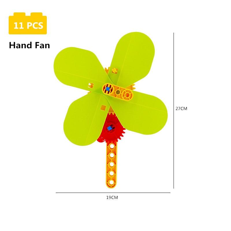 Duplo Size Ventilatore a manovella Grandi blocchi di particelle Puzzle assemblato Mulino a vento Giocattoli creativi per bambini