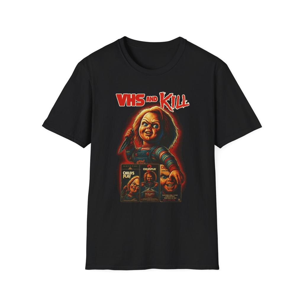 Vhs ve Chucky'yi Öldür Unisex Yumuşak Tarz Tişört, Korku filmi tişörtü, Kült