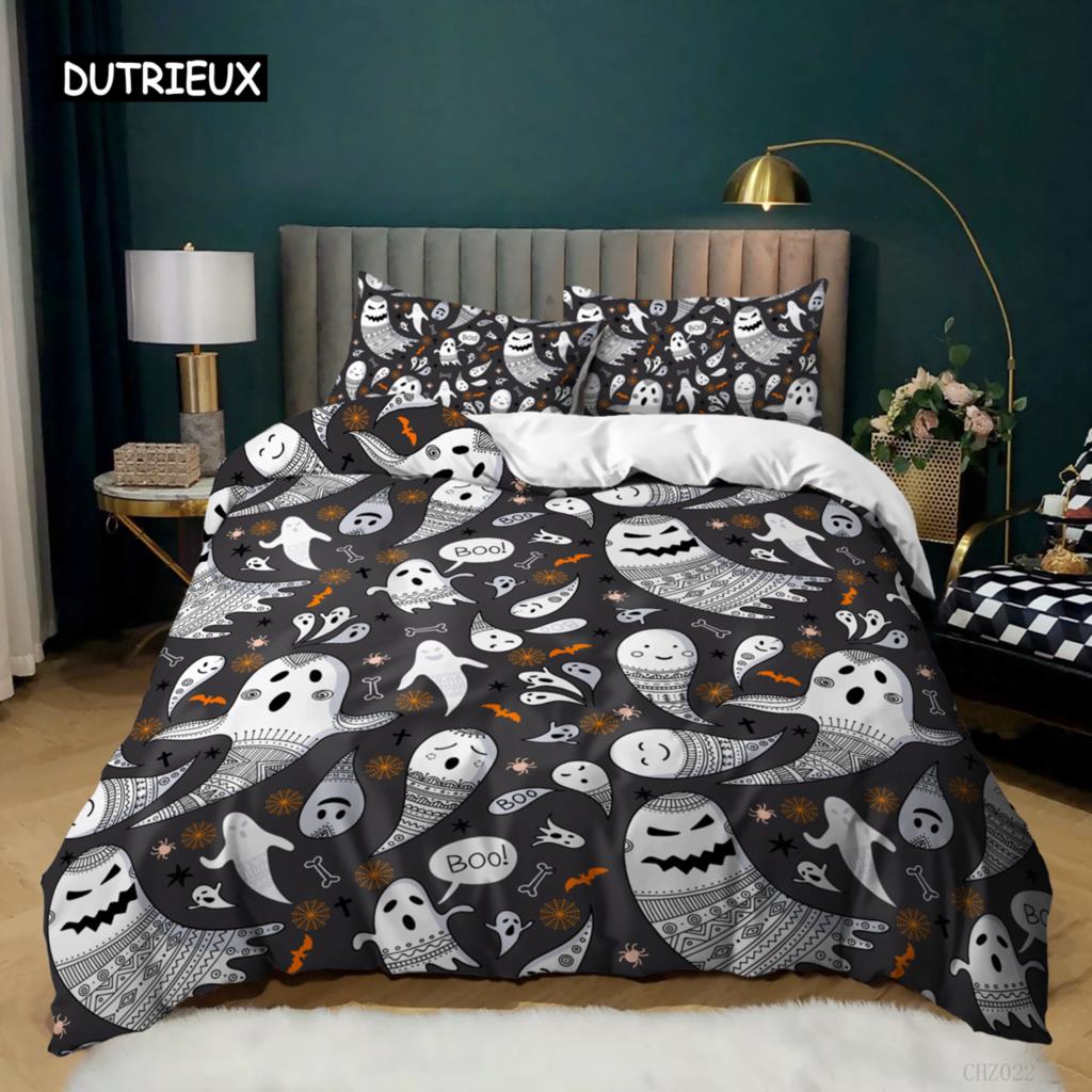 Halloween Duvet Cover Queen King Cartoon Pumpkin Comforter Cover Lantern Bedding Set MicrofiberGhost Quilt Cover for Boys Girls