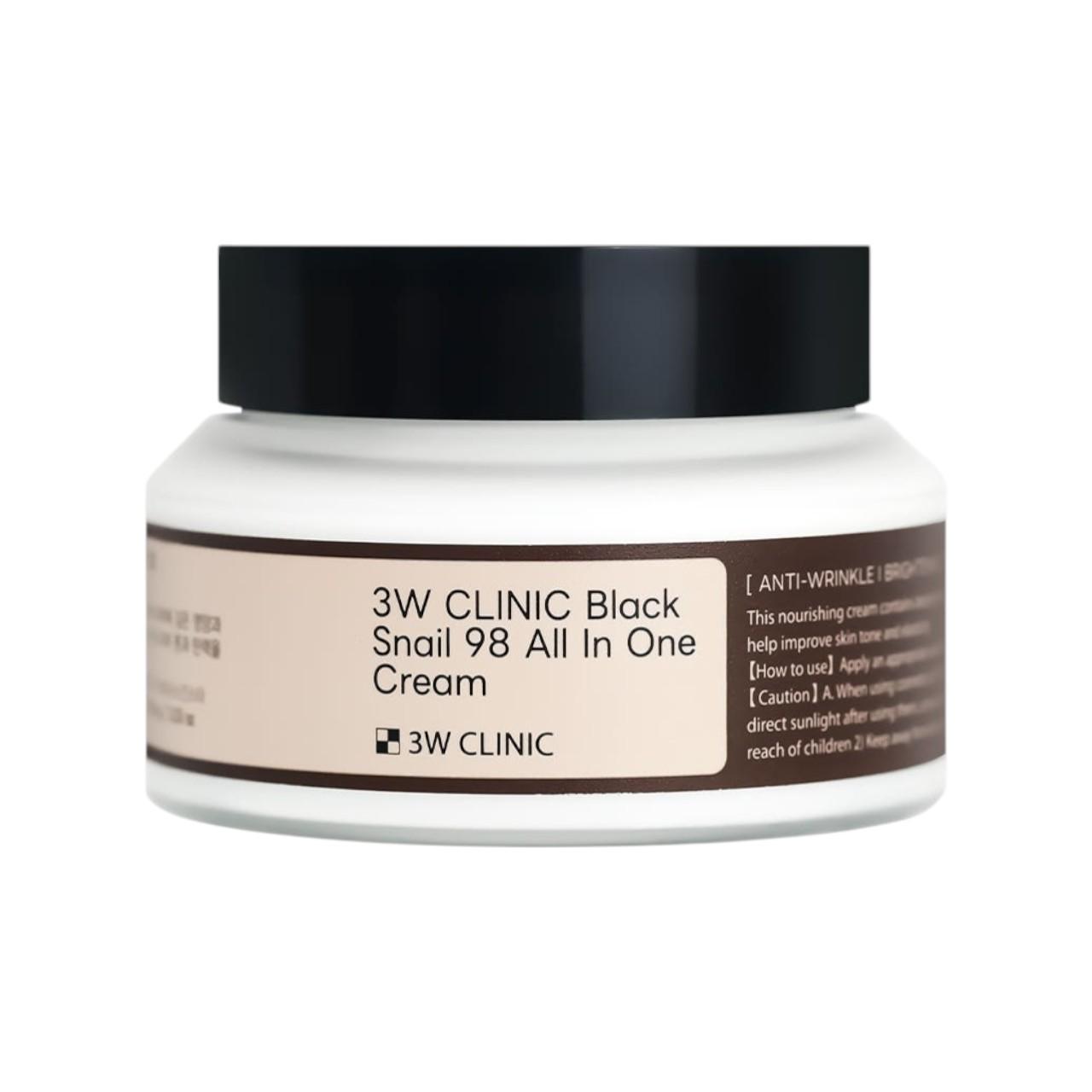3W Clinic Black Snail 98 All-in-One Cream 100g - Multi-Repairing & Brightening Facial Moisturizer, Anti-Wrinkle Snail Mucin Face Cream