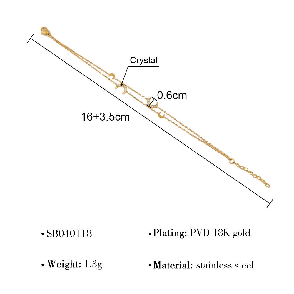 18K Gold Plated Stainless Steel Sun Moon CZ Bracelet for Women Dainty Thin Chain Celestial Mix