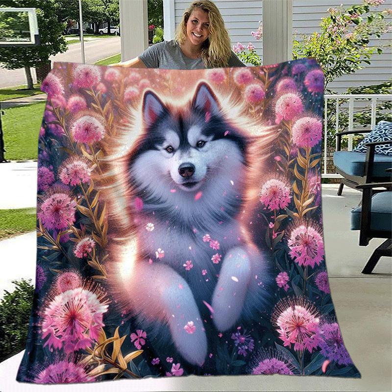 1pc Dog Printing Lightweight Flannel Blanket, Comfortable and Warm Blanket, for Camping Sofa Bed and Couch Office, in All Seasons