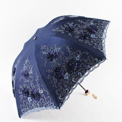 New Folding Umbrella Embroidered Lace Double-layer Vinyl Three-fold Umbrella UV-proof Sun Umbrella Umbrella