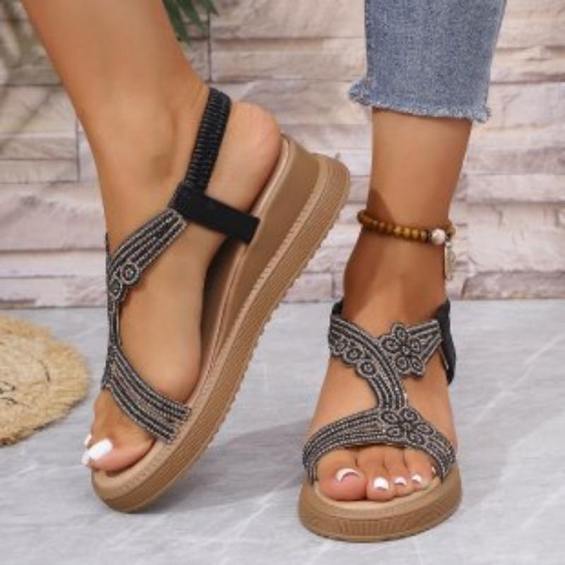 New Style Shoes Large-sized Hollowed-out Women's Shoes Flat Water Diamond Sandals
