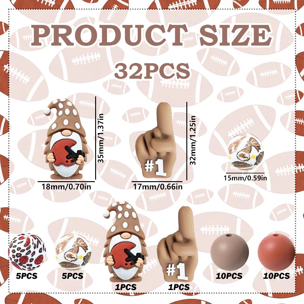 

32/44/69PCS rugby dwarf silicone bead set, perfect for DIY handmade crafts such as keychains, necklaces, bracelets, etc