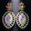 AB Colorful Rhinestone Exaggerated Jewelry Set Party Accessories Bridal Geometric Crystal Necklace Earrings Set for Women