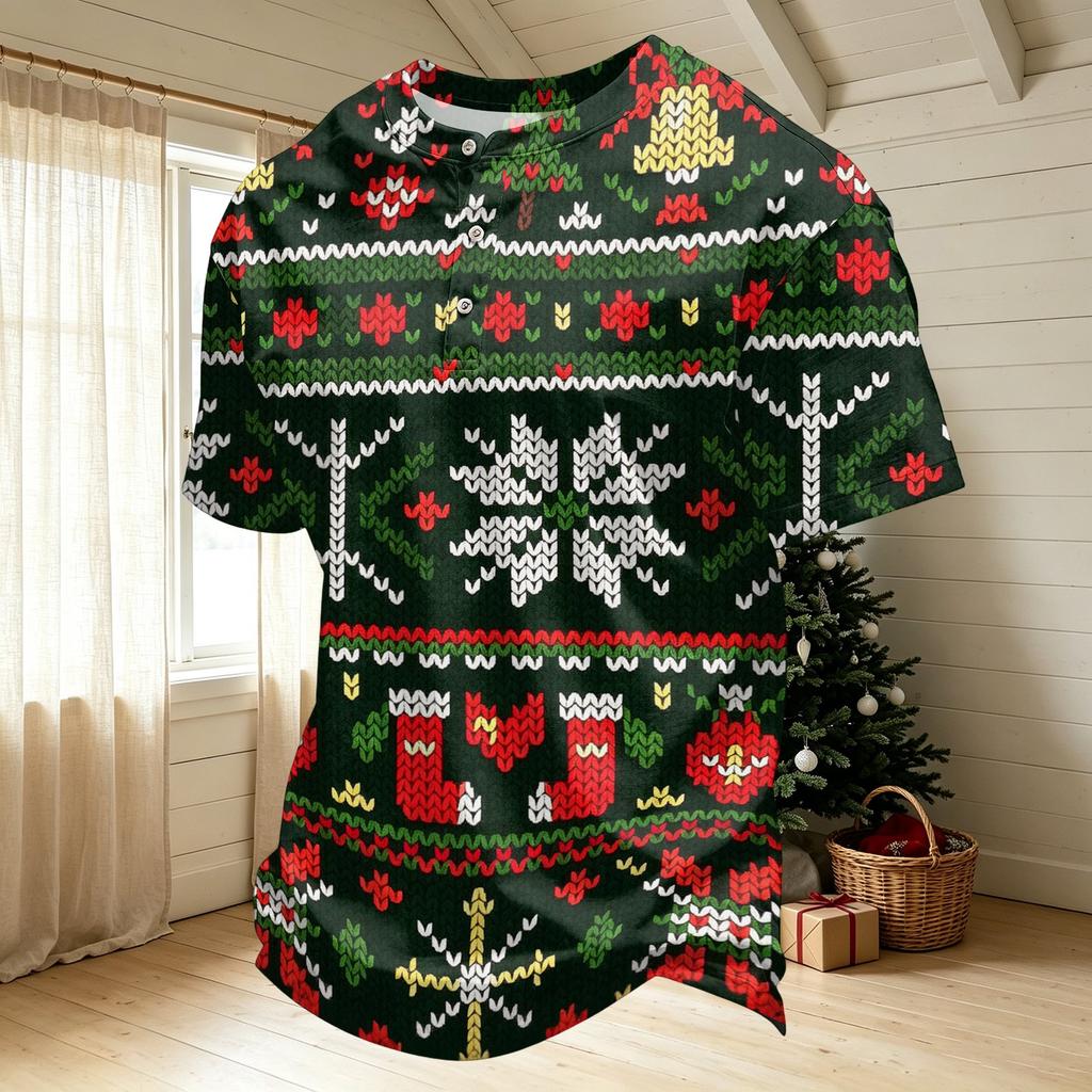 Men's Quick-Dry Round Neck Short Sleeve T-Shirt with Christmas Print for Holiday Party