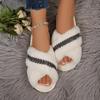 Fashion Fashion Glitter Cross Strap Faux Fur Slides Women 2025 Winter Warm Short Plush Slippers Comfort Non Slip Indoor Furry Slippers