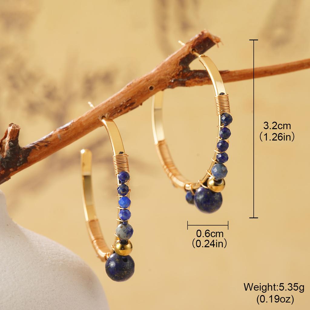 Retro new Chinese natural stone beaded earrings collection handmade design national style oil painting temperament earrings