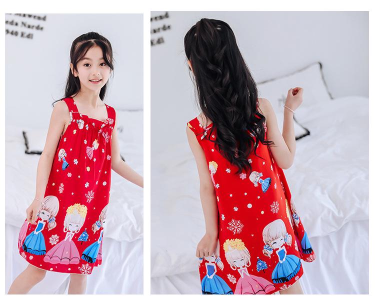 Summer Girls' Sleeveless Cotton Gauze Nightgown Pajamas