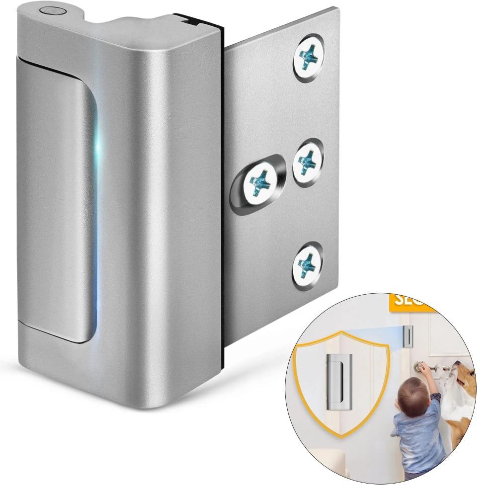 Home security door lock, equipped with 8 screws, child safety door reinforcement lock, with a 3-inch stopper, can withstand 800 pounds