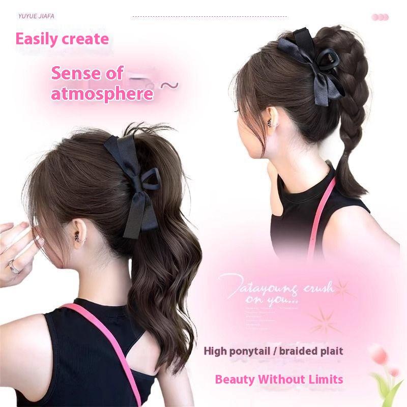 Synthetic Bow Ponytail Claw Clip Hair Extensions Natural Curly Ponytail Ladies Party Daily Wear Black Brown Blonde Hair Clip