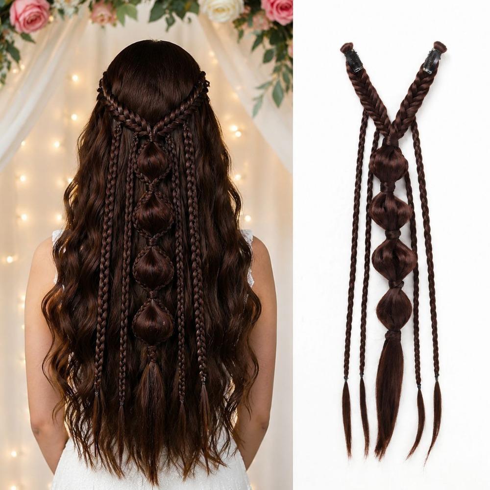 Estensioni per Capelli Clip-in Stile Bohemien 24 Pollici Trama a Mano Parrucca Accessori per Capelli